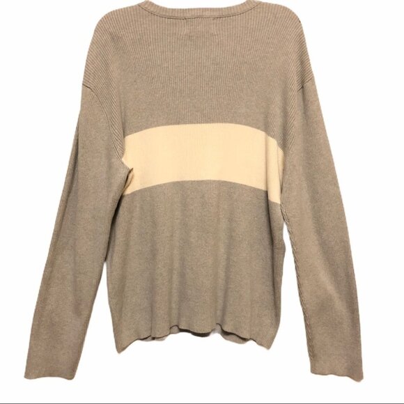 Ralph Lauren Polo Jeans Co Men's Gray Sweater Cream Stripe Pullover Crew Sz M - Picture 3 of 9